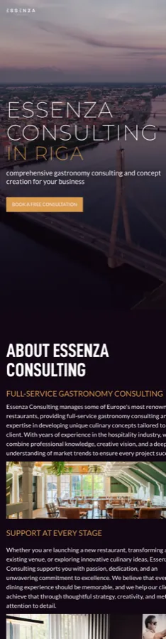 The Essenza website on a phone